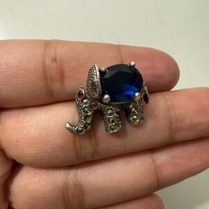 Vintage Marcasite Blue Stone Elephant 925 Brooch Small *READ*